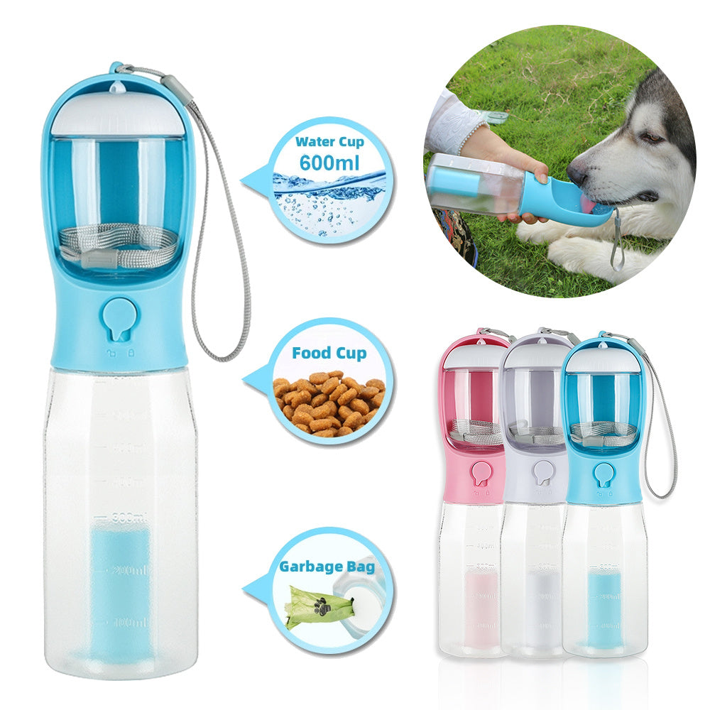 3 In 1 Portable Water Bottle - Food Feeder - Poop Dispenser for Cat & Dog - TadeyPet